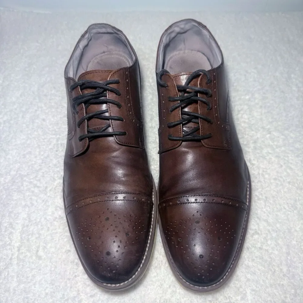 Johnston & Murphy 59-1993 Brown Leather Dress Shoe Men's 10.5M Carriker Cap Toe